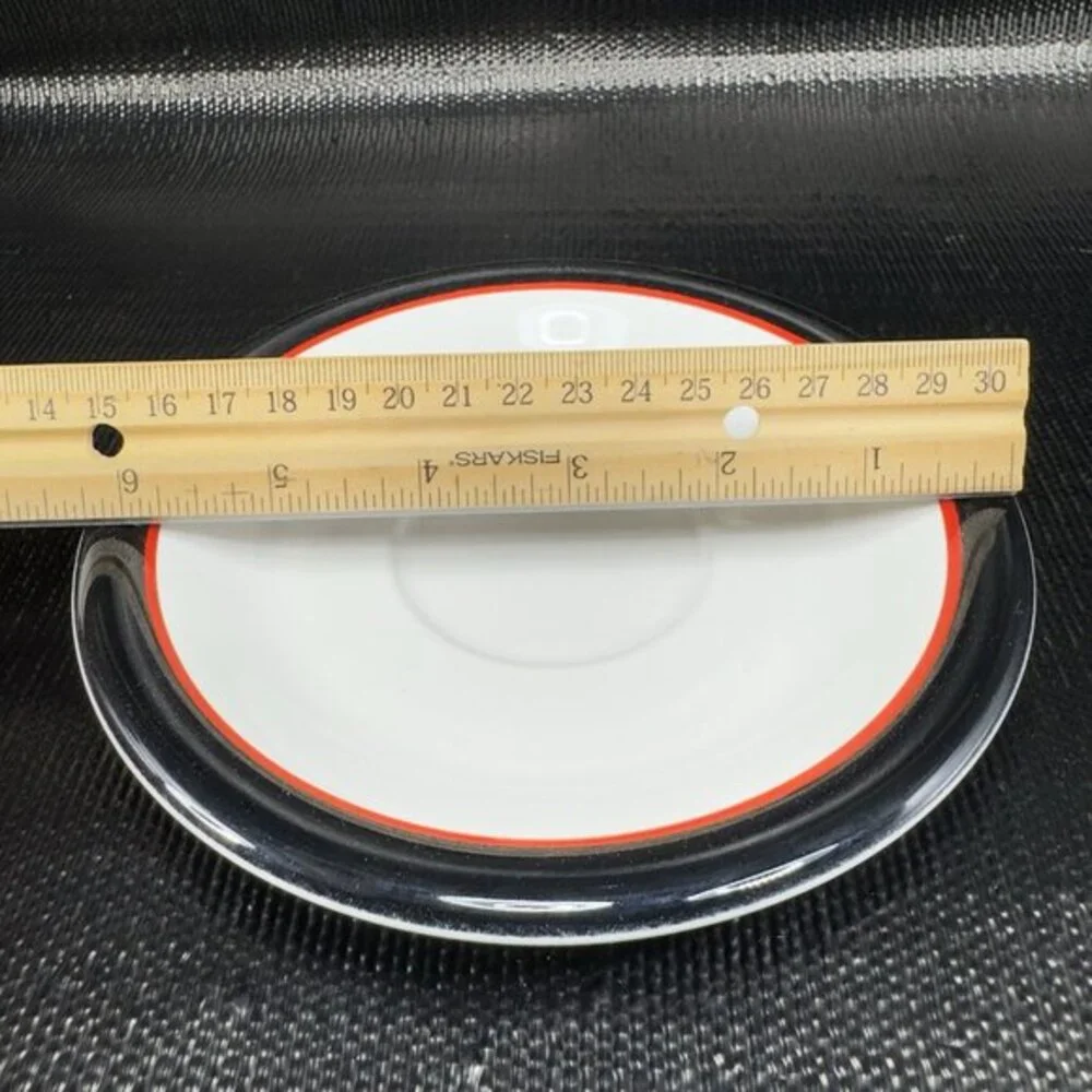 Ranmaru Tuxedo Japan Ceramic Stoneware Teacup And Saucer Set Black Red White VTG